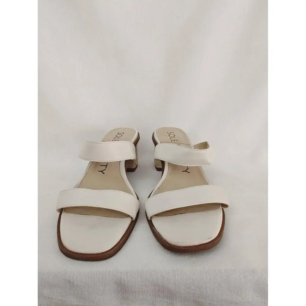Sole Society LUNESPA Block Heel Sandals Two Strap Vegan Leather Jute Double 8.5‎